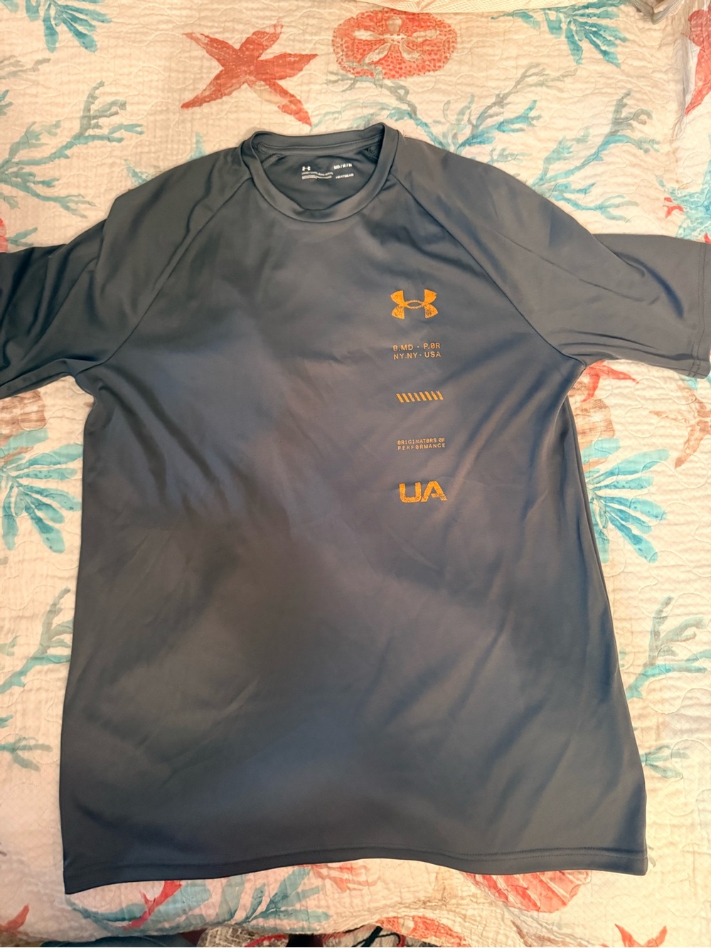 Under Armour Slate Blue Performance Tee with Gold Logos